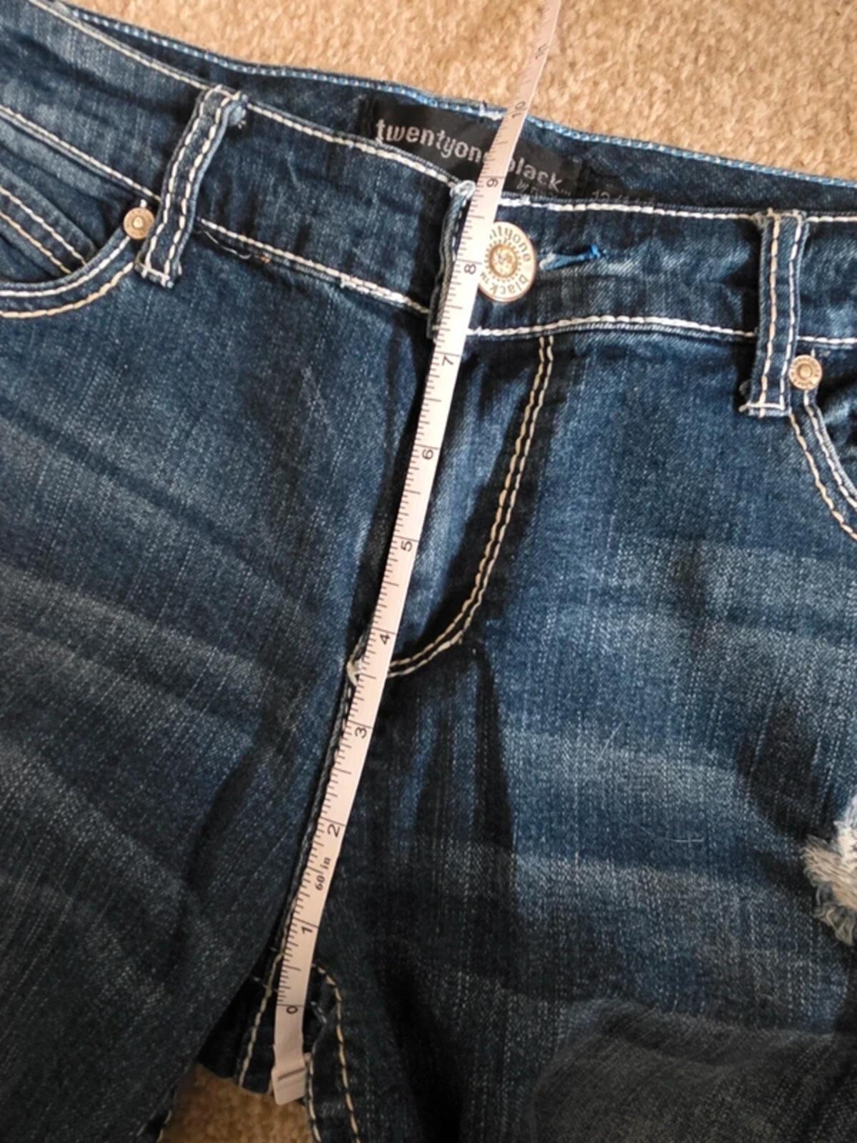 Vintage Y2K Twenty One Black Mid Rise Bootcut Distressed Jeans UK Size 14