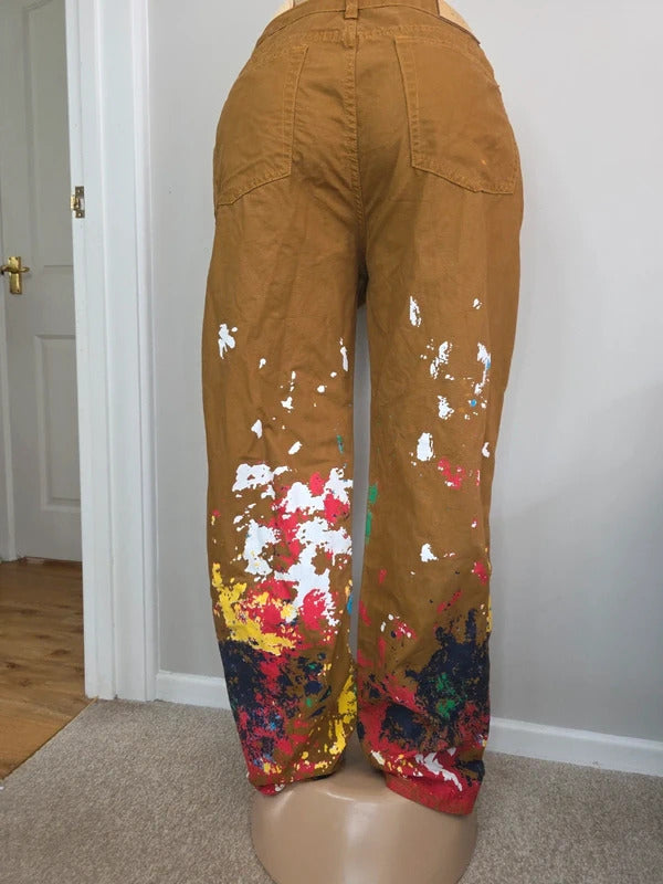 MNMl High Rise Straight Leg Paint Splatter Jeans UK Size 20