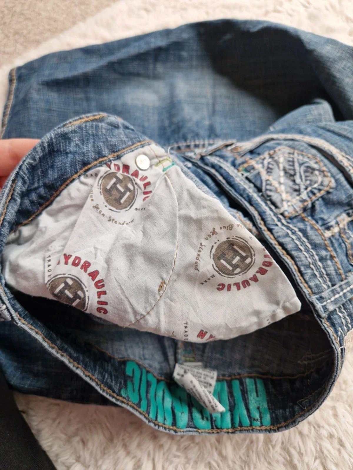 Y2K "Hydraulic" Low Rise Cropped Straight Cute Pocket Detail Indie Grunge Denim UK 12