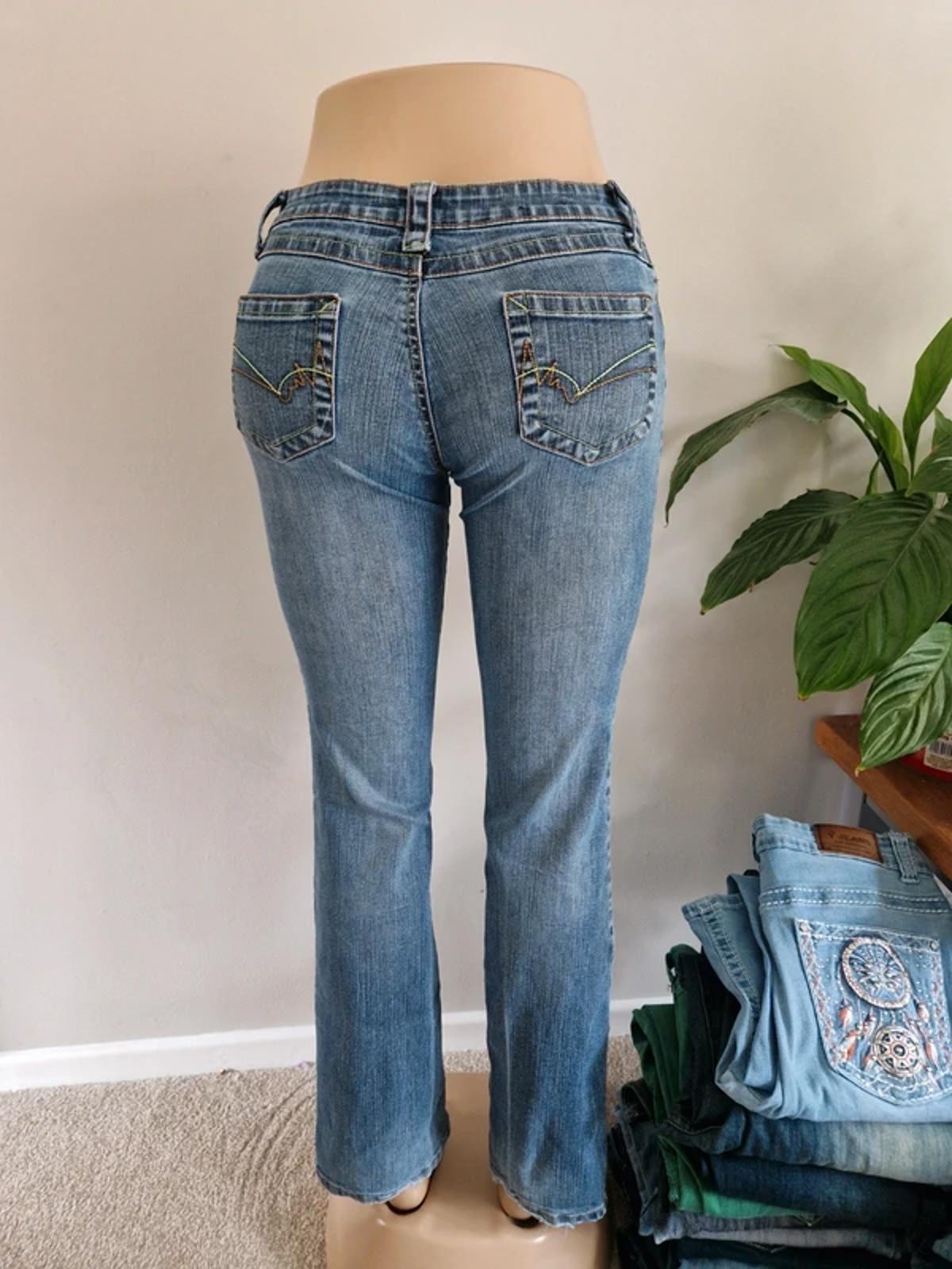 Y2K "Younique Jeans" Ultra Low Rise Bootcut Indie Grunge Festival Denim UK 8 Petite