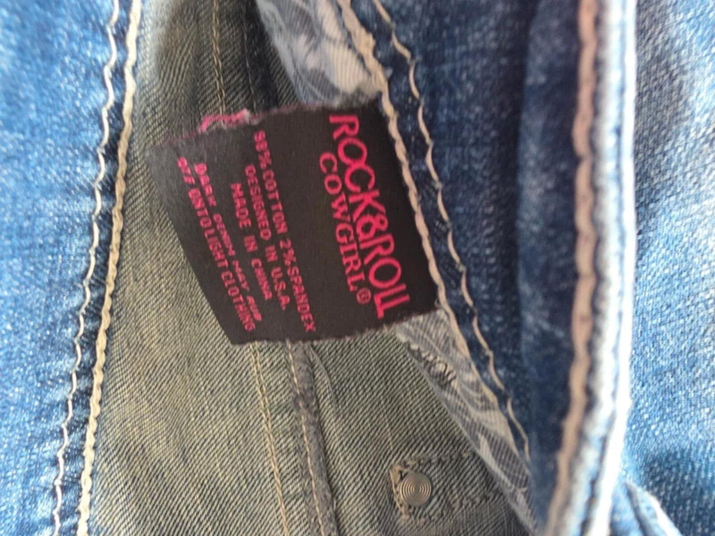 Rock & Roll Cowgirl Low Rise Bootcut Vintage Y2K Jeans UK Size 8 Tall
