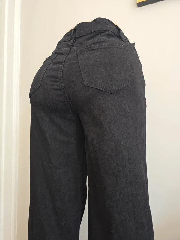 Machine Wide Leg Black Printed Jeans UK Size 8 Tall