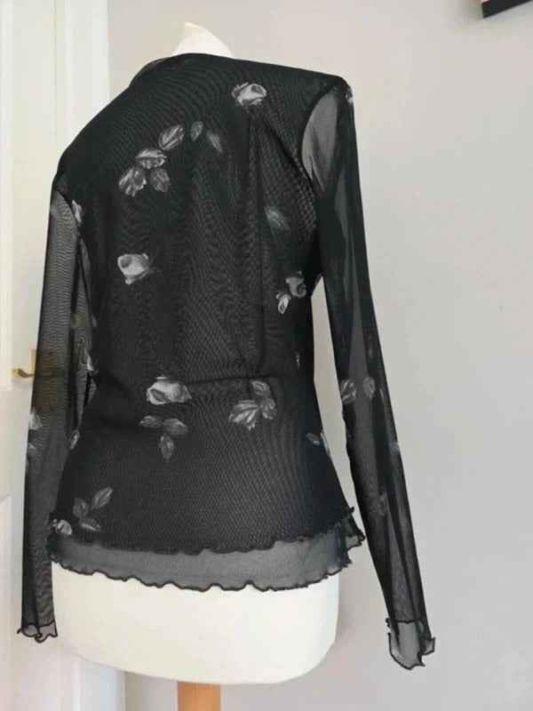Anna Ferrari Sheer Floral Mesh Long Sleeve Top UK Size 10
