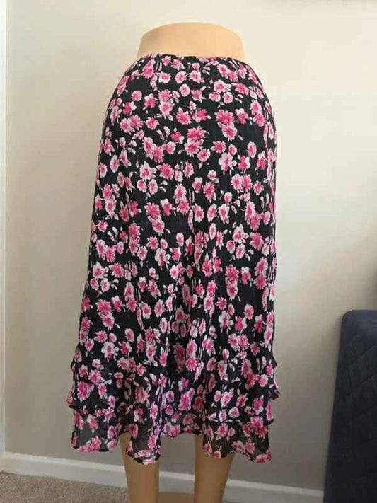 Vintage Y2K Notations Floral Ruffle Hem Midi Skirt UK Size 8