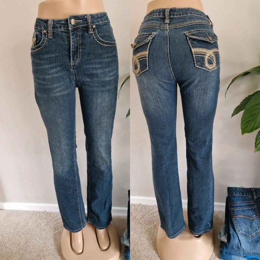 Y2K "Cato Premium" Mid Rise Bootcut Dark Wash Festival Grunge Denim Jeans UK 12