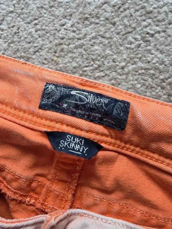 Vintage Y2K Silver Skinny Jeans UK Size 14