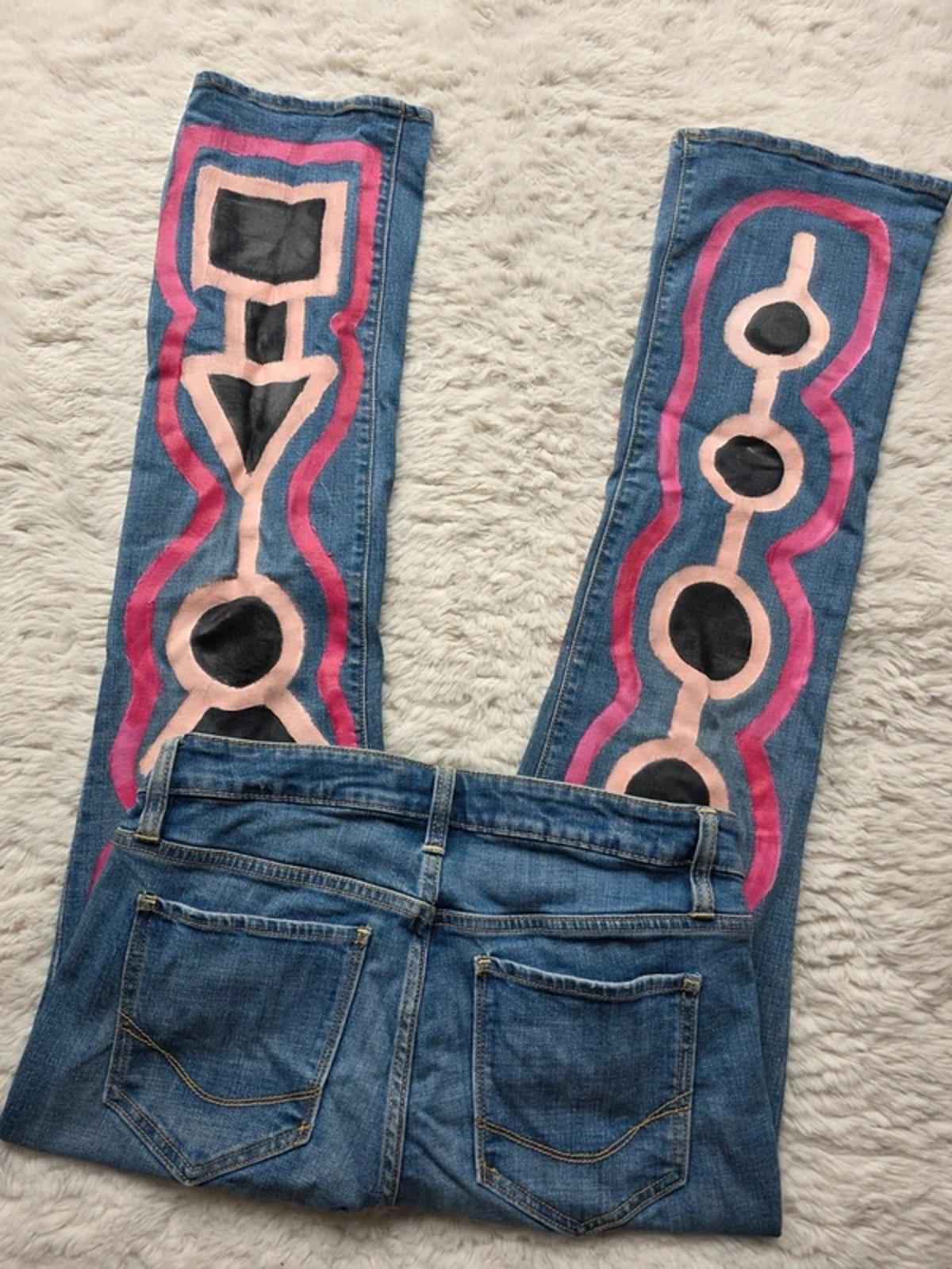 Vintage Y2K Old Navy Mid Rise Bootcut Abstract Festival Grunge Jeans UK 12