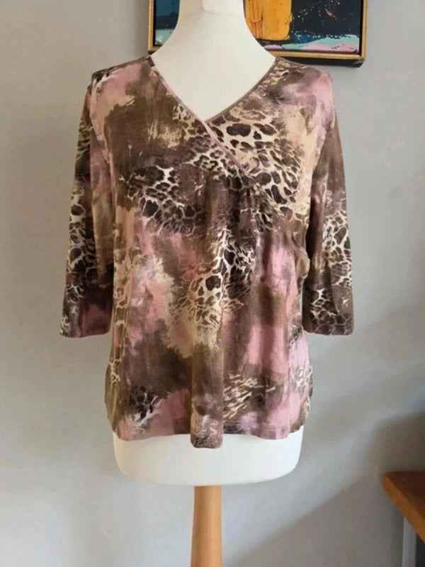 Vintage Y2K Fauser Collection Abstract Leopard Print Top UK Size 14/16