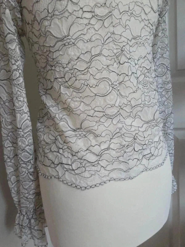 Stradivarius White Lace High Neck Top UK Size 8