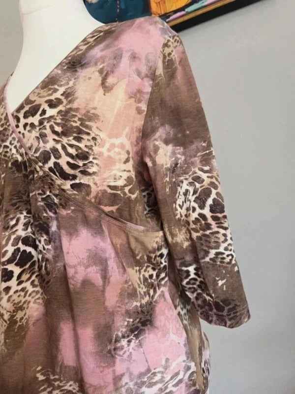 Vintage Y2K Fauser Collection Abstract Leopard Print Top UK Size 14/16
