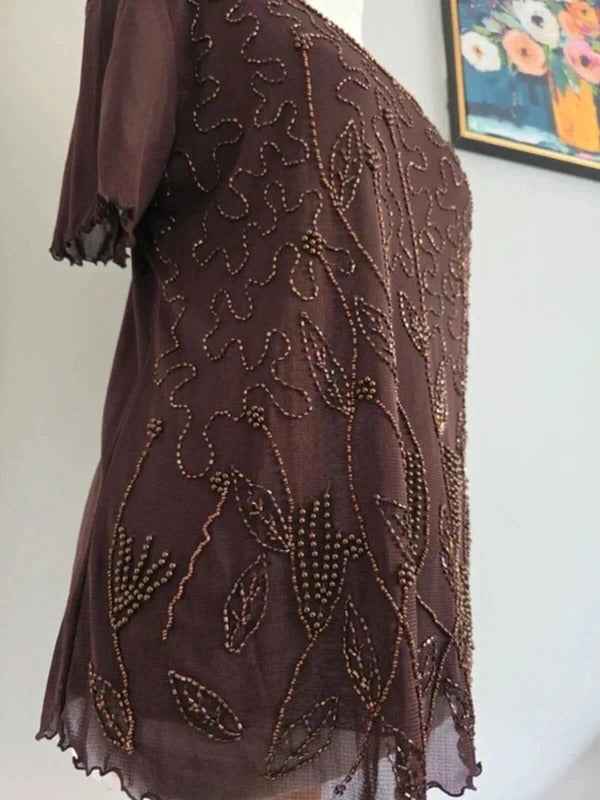 Erika Dance Vintage Y2K Beaded Mesh Top UK Size 16