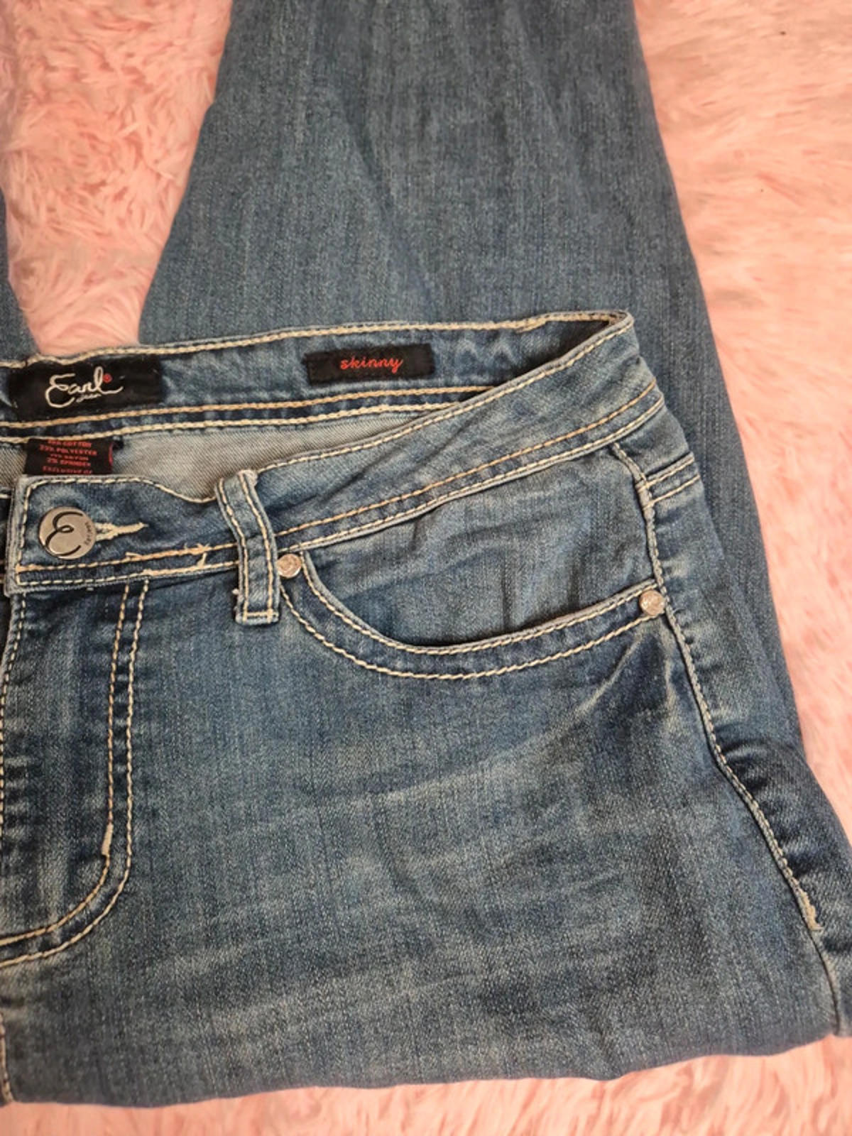Vintage Y2K Earl Jean Skinny Jeans Bling Back Mid Rise UK 12 Petite/Cropped