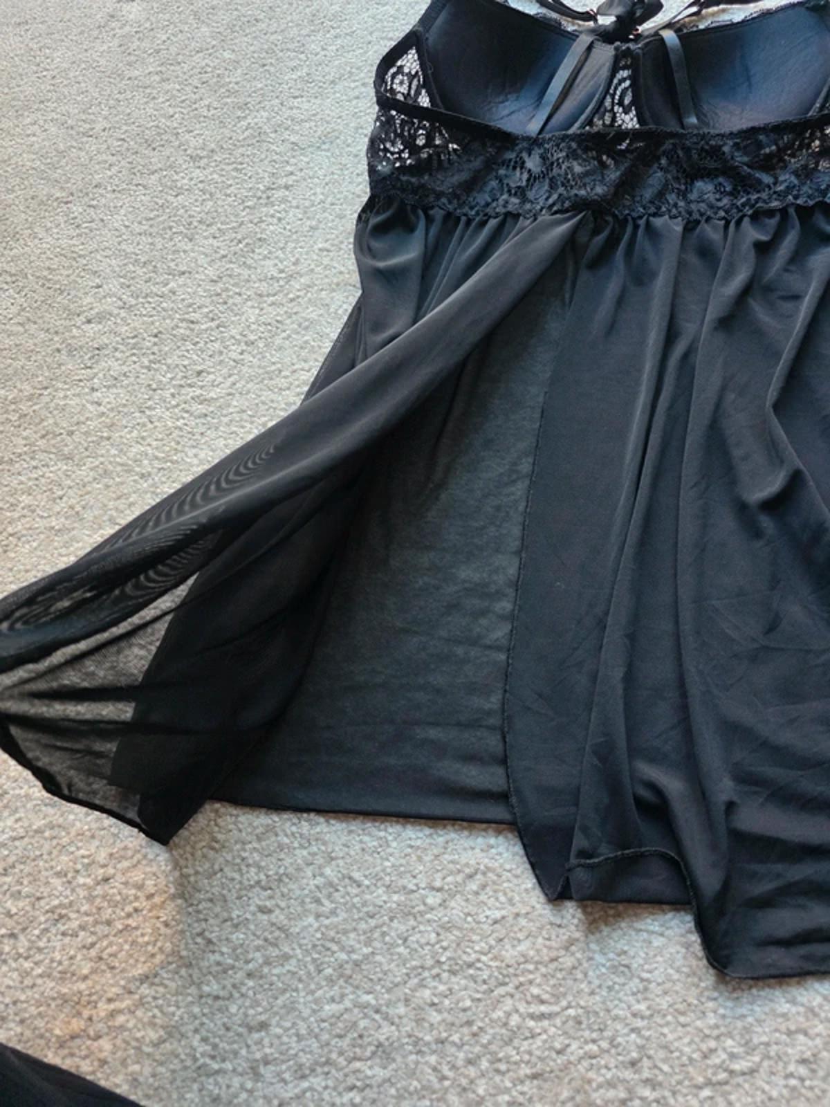 Vintage Y2K Black Lace Satin Babydoll Slip Dress Low Rise UK Size 8