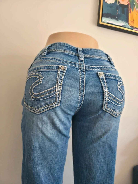 Silver Mid Rise Bootcut Vintage Y2K Jeans UK Size 10/12 Petite
