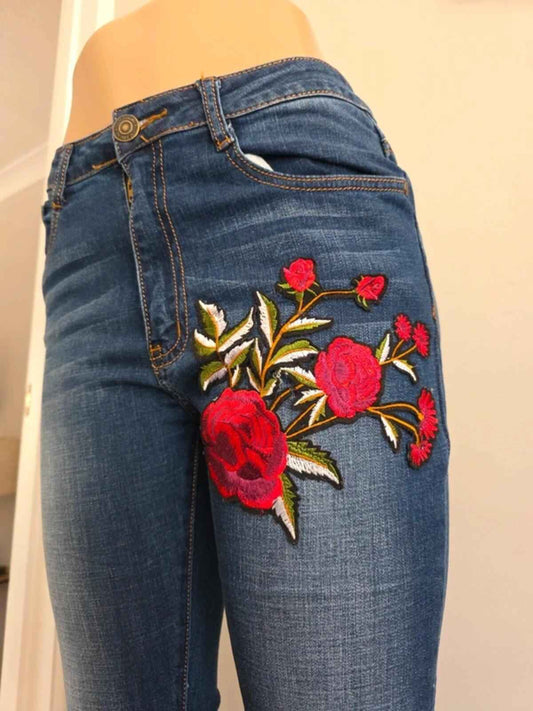 Machine Mid Rise Skinny Vintage Y2K Ripped Embroidered Jeans UK Size 10