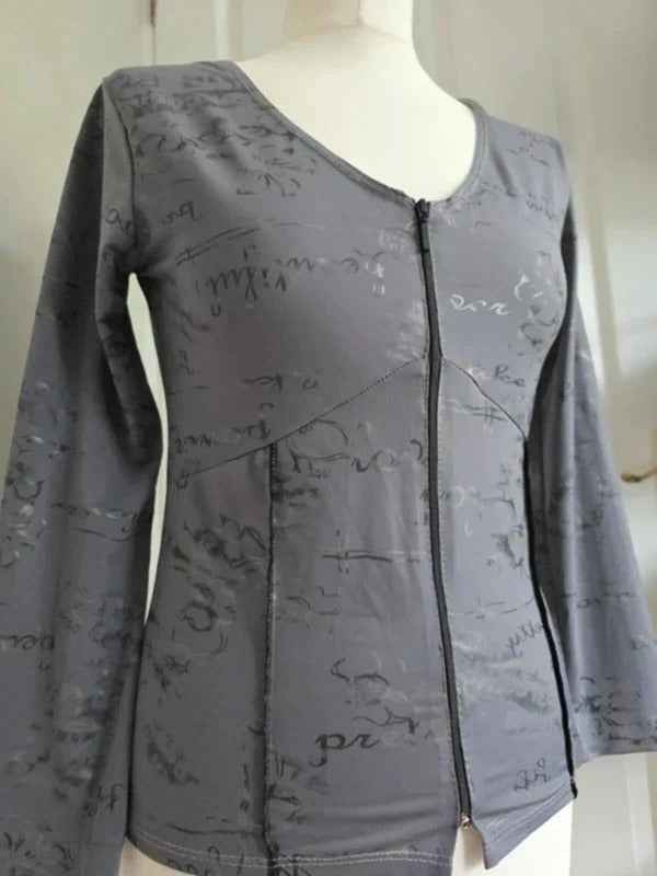 Grey Corset Style Zip Up Fairy Grunge Top UK Size 12