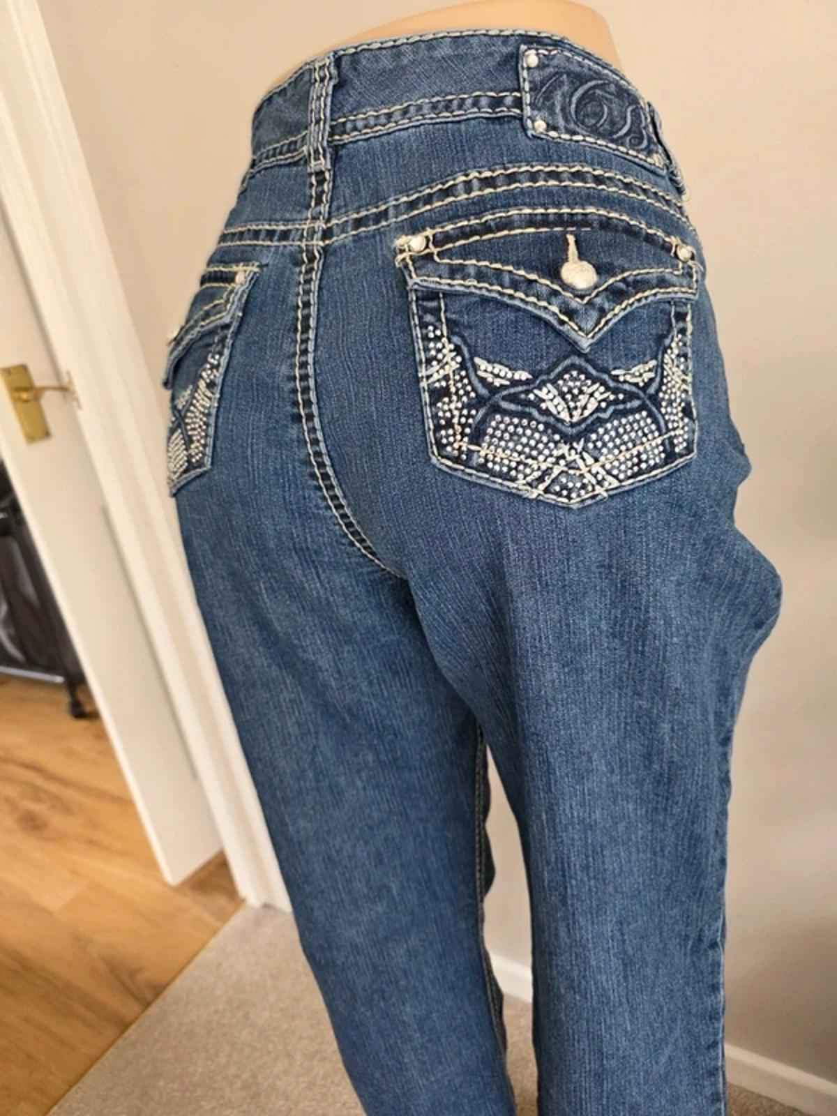 Vintage Y2K Code Bleu Low Rise Cropped Bootcut Jeans UK 16