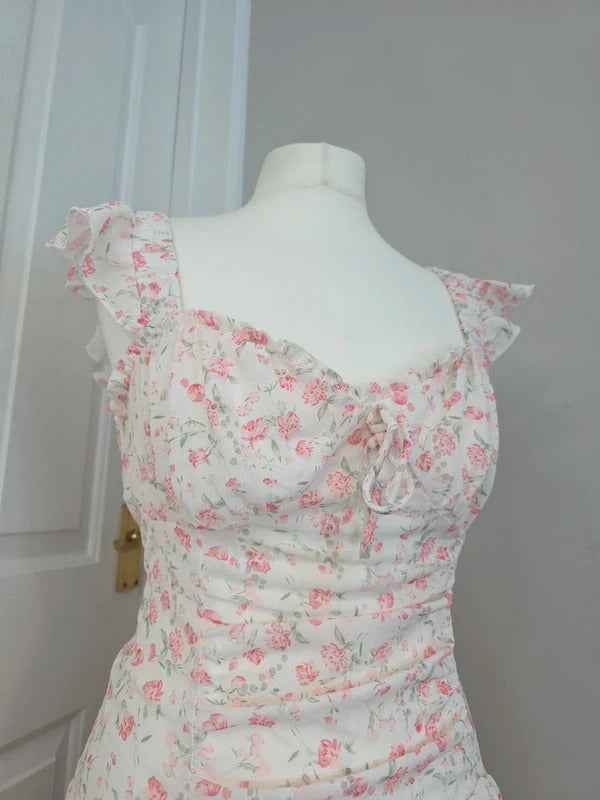 Quiz Pink Floral Ruffle Mini Dress UK Size 12-14
