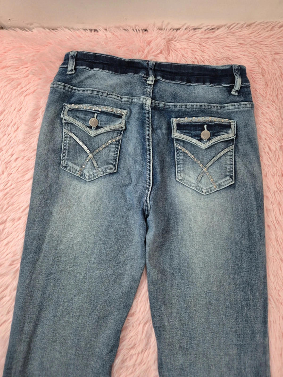 Vintage Y2K Embroidered Bootcut Jeans No Label Mid Rise UK 8 Petite