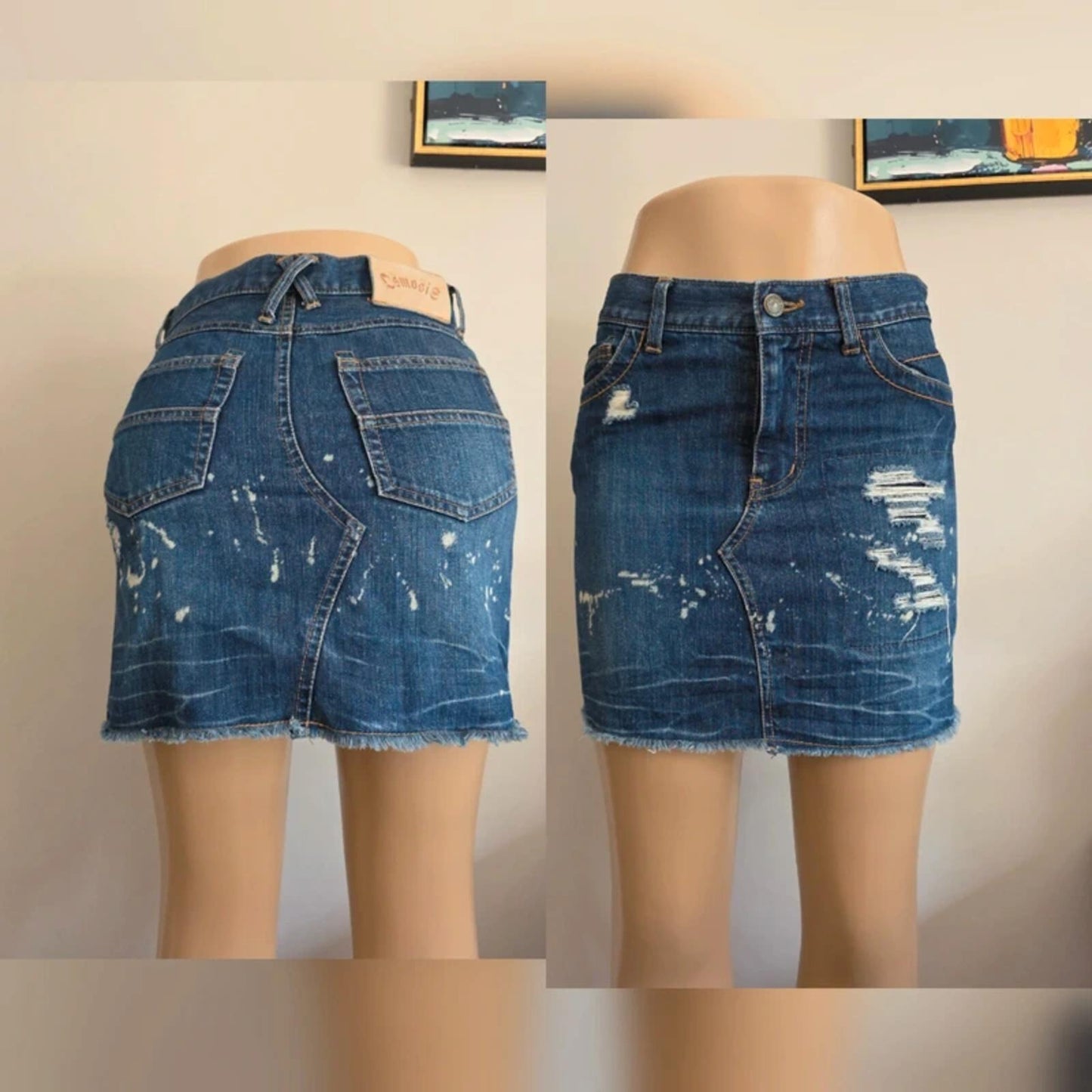 Osmosis Vintage Y2K Distressed Denim Mini Skirt UK Size 8