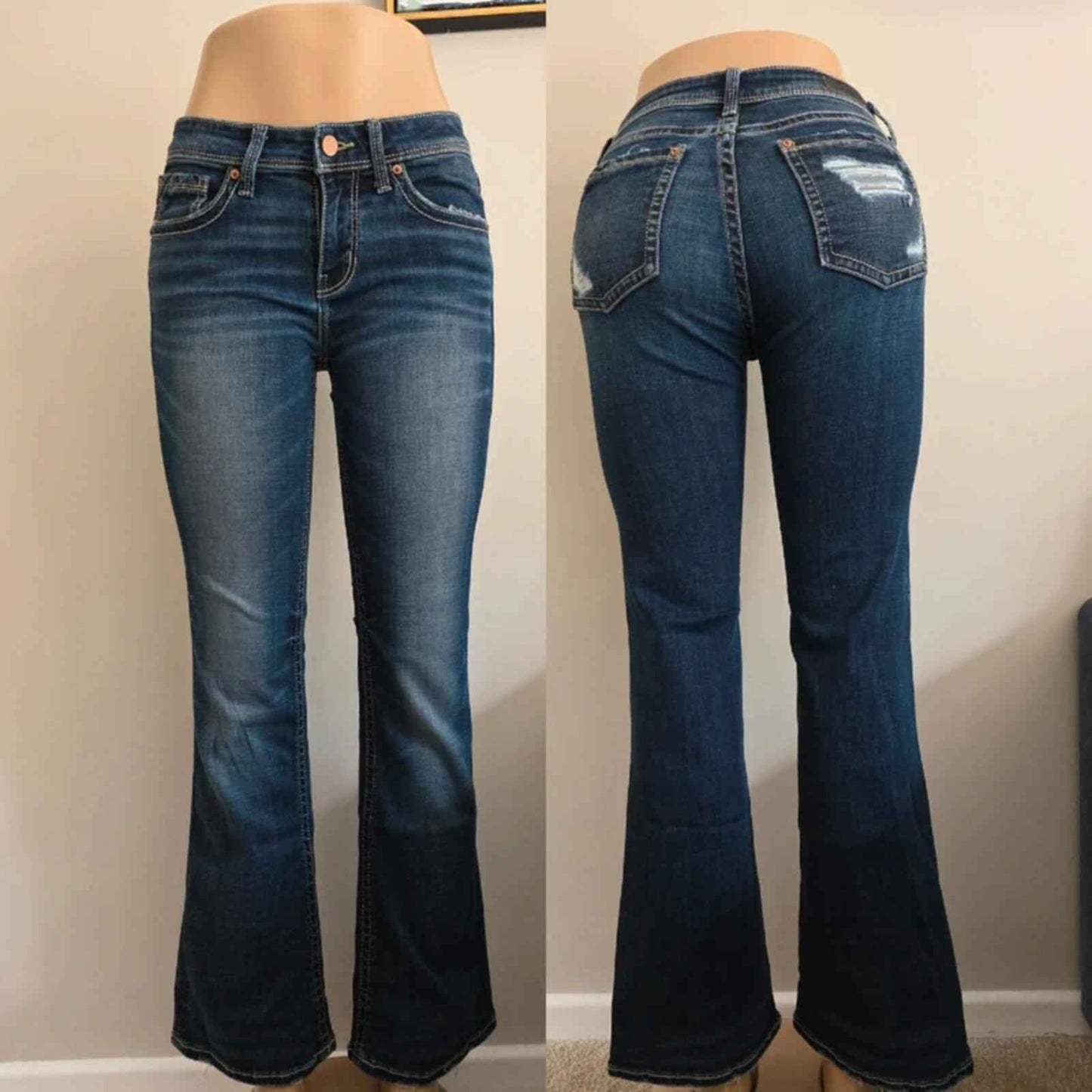 Vintage Y2K Buckle Black Mid Rise Bootcut Jeans UK Size 6/8 Petite