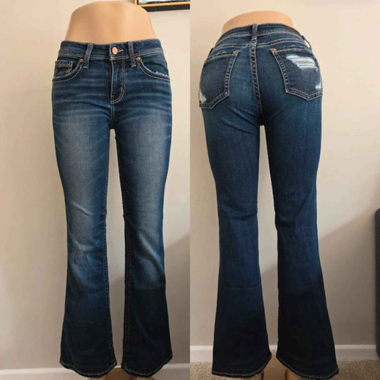 Vintage Y2K Buckle Black Mid Rise Bootcut Jeans UK Size 6/8 Petite