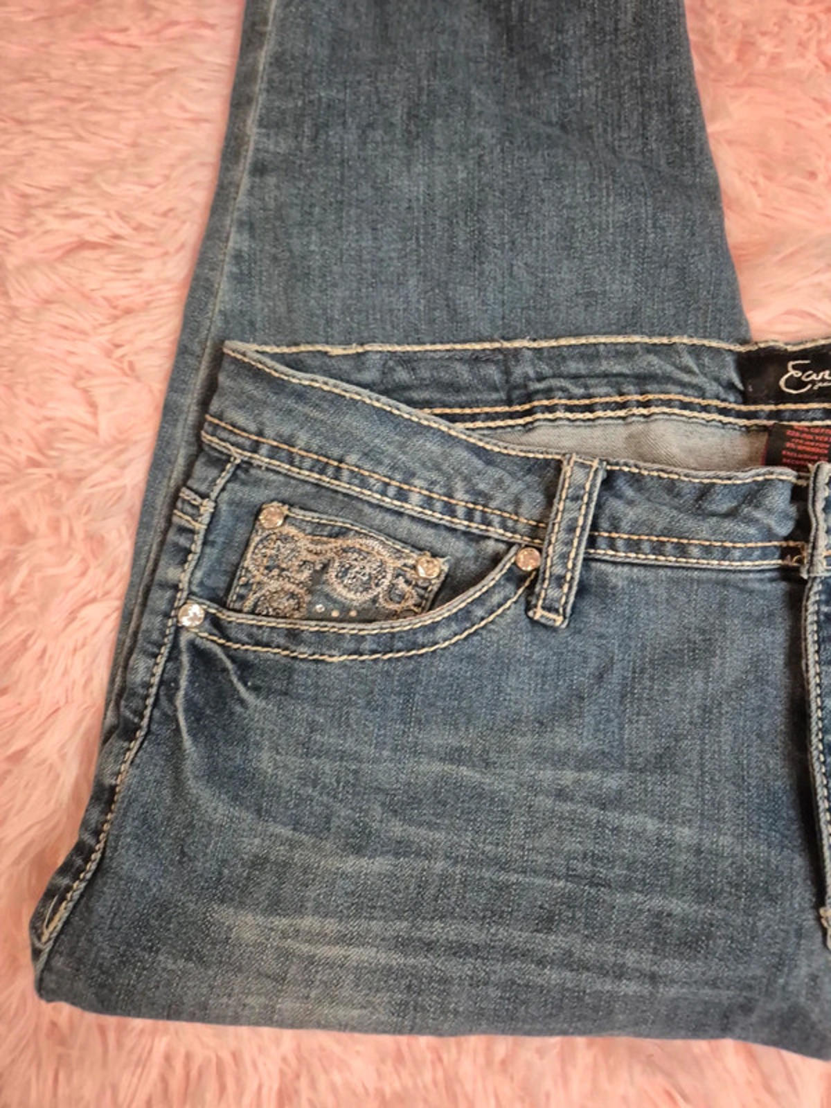 Vintage Y2K Earl Jean Skinny Jeans Bling Back Mid Rise UK 12 Petite/Cropped