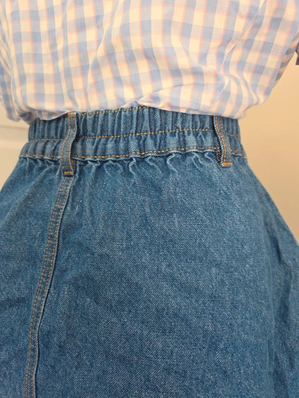 Retro Girl High Waist A Line Vintage Y2K Denim Midi Skirt UK Size 4/6