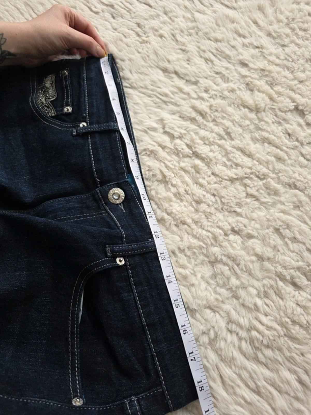Vintage Y2K DKIN Mid Rise Wide Leg Dark Wash Embellished Pocket Jeans UK 16