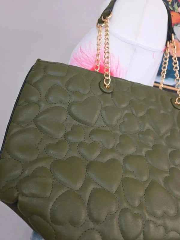 Amalia Heart Quilted Khaki Green Shoulder Bag Crossbody Bag New With Tags
