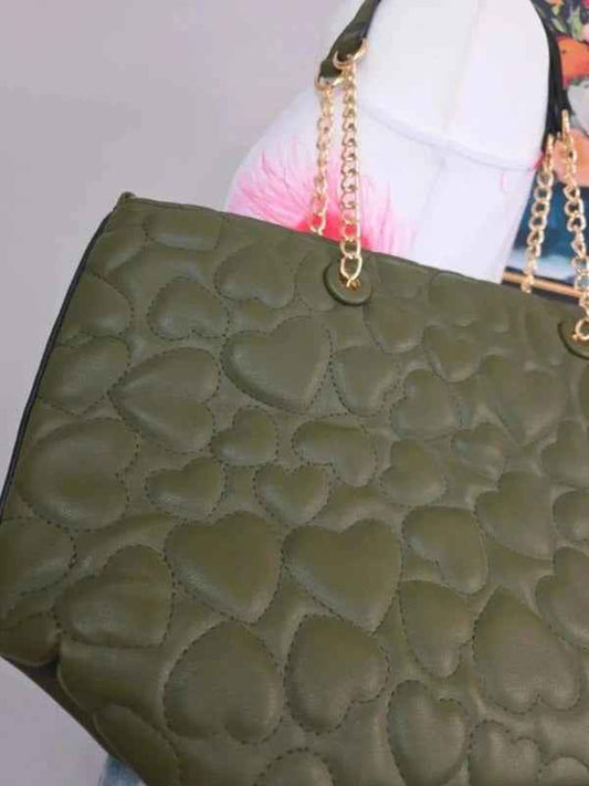 Amalia Heart Quilted Khaki Green Shoulder Bag Crossbody Bag New With Tags