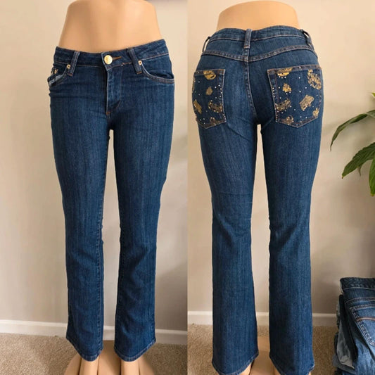 Vintage Y2K Crest Jeans Low Rise Bootcut Jeans UK 8