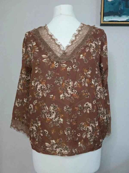 Vintage Y2K Made In Italy Floral Lace Trim Blouse UK Size 8
