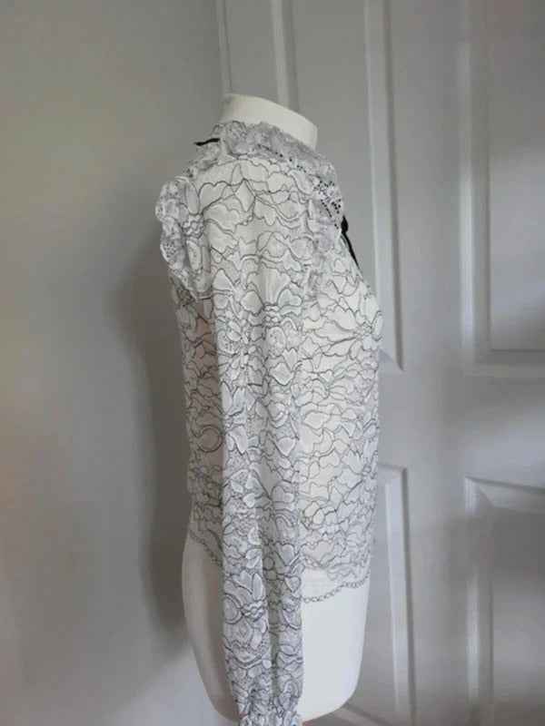 Stradivarius White Lace High Neck Top UK Size 8