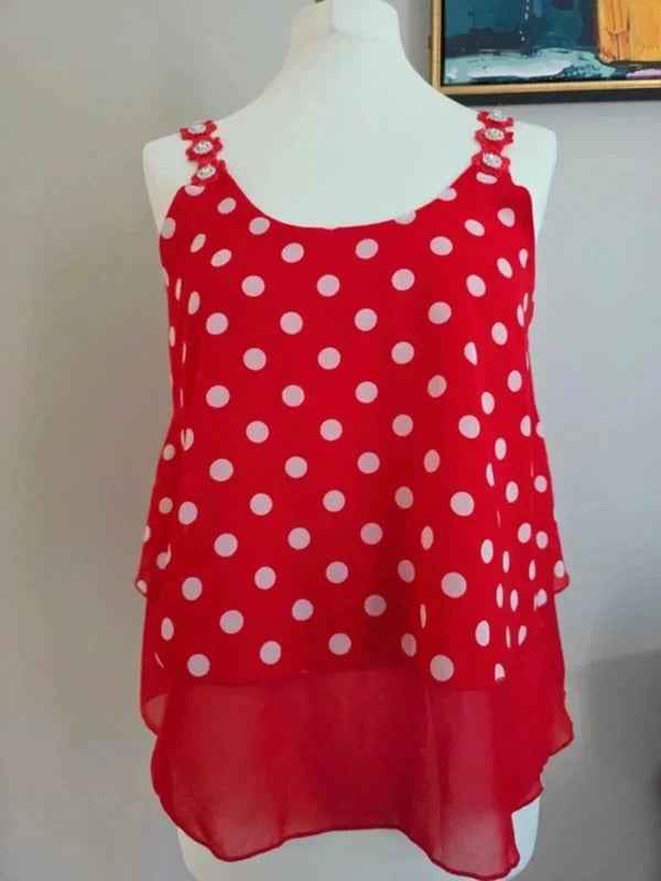 Sweet Lady Vintage Y2K Polka Dot Chiffon Cami Top UK Size 12/14
