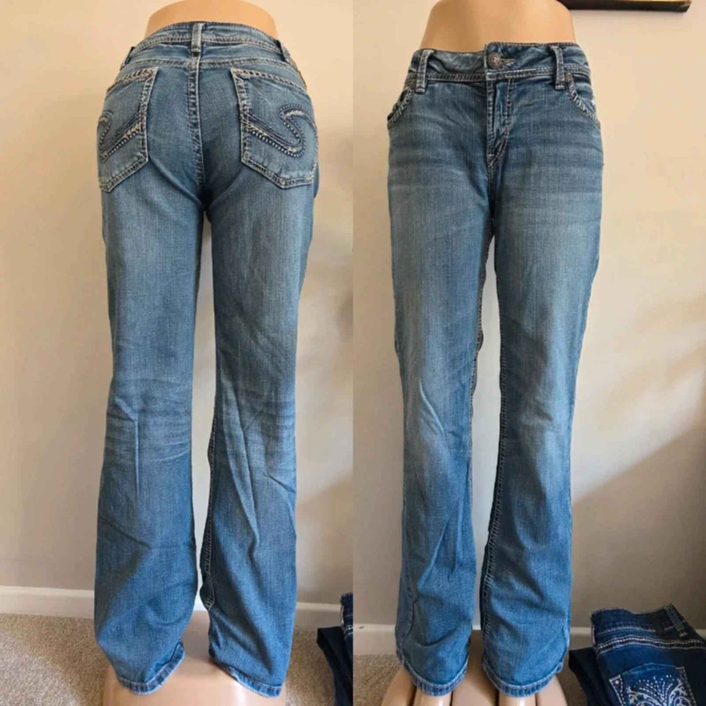 Vintage Y2K Silver Jeans Mid Rise Slim Bootcut Jeans UK Size 14