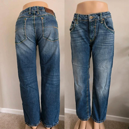 Vintage Y2K Camp David Mid Rise Straight Leg Jeans Baggy Fit UK 14