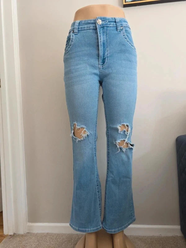 Y Jeans High Rise Distressed Flared Vintage Y2K Jeans UK Size 12 Petite