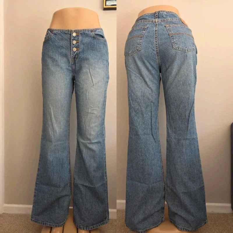 Express Mid Rise Hipster Flared Vintage Y2K Jeans UK Size 10/12 Tall