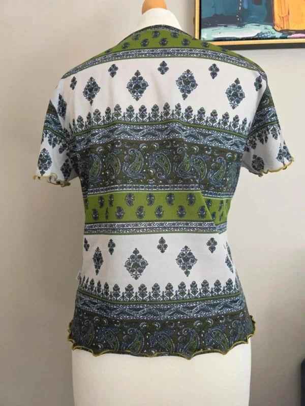 QS Vintage Y2K Paisley Mesh Top UK Size 14