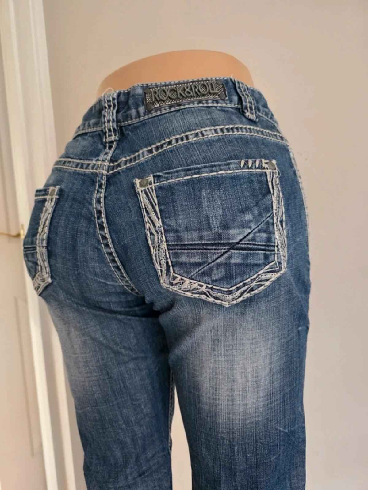 Vintage Y2K Rock & Roll Cowgirl Mid Rise Boyfriend Jeans UK Size 10 tall