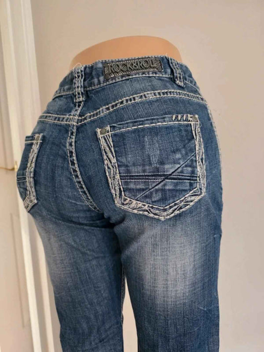 Vintage Y2K Rock & Roll Cowgirl Mid Rise Boyfriend Jeans UK Size 10 tall