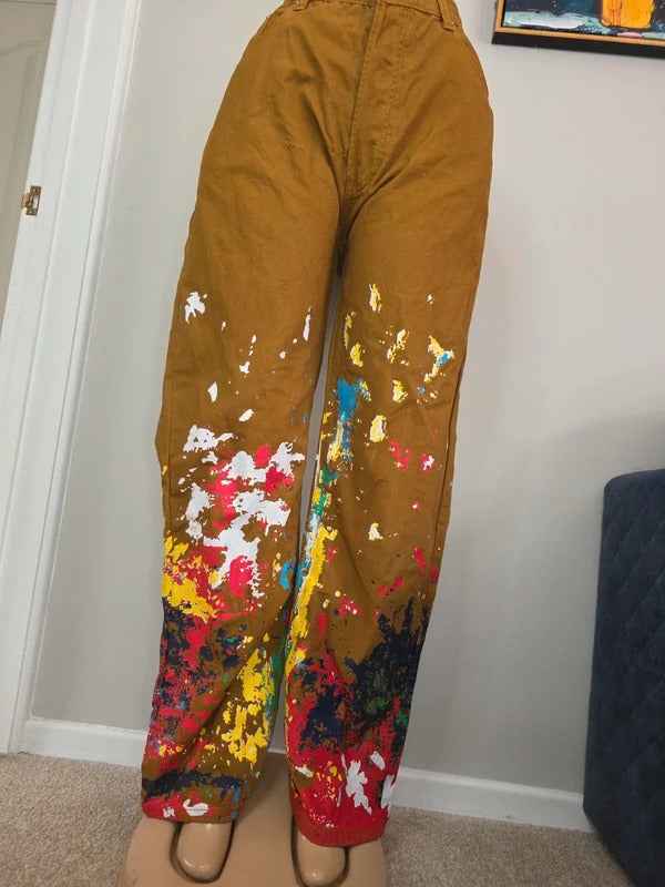 MNMl High Rise Straight Leg Paint Splatter Jeans UK Size 20