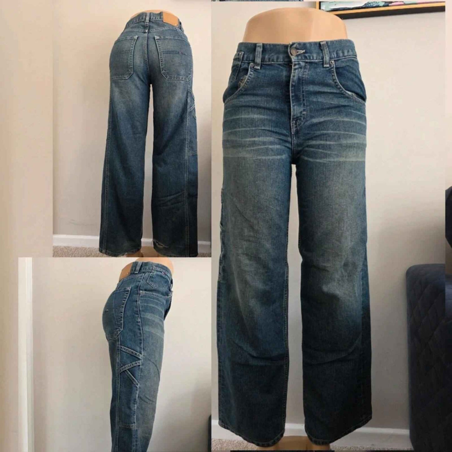 Vintage Y2K Tommy Hilfiger High Rise Wide Leg Jeans UK Size 10 Petite