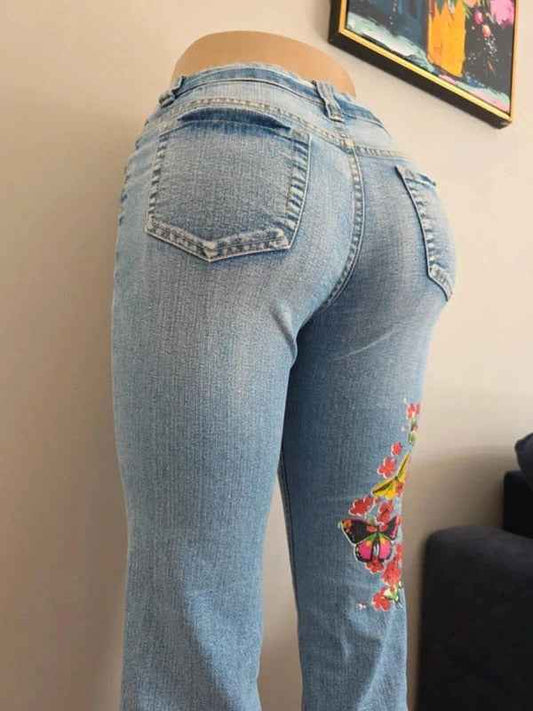 Faded Glory Mid Rise Capri Vintage Y2K Embroidered Jeans UK Size 6/8