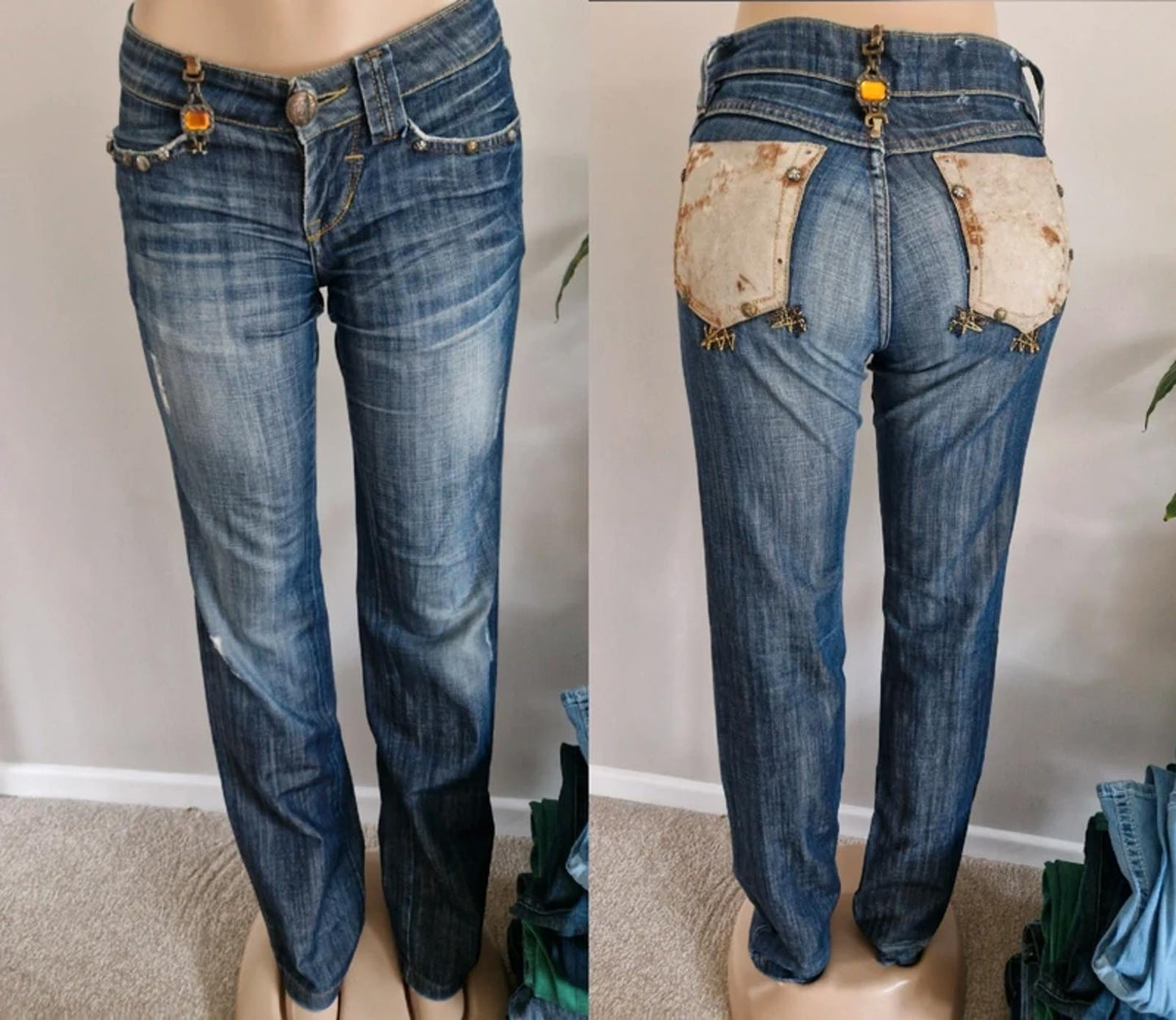 Y2K "Dolce & Gabbana" Party Night Low Rise Bootcut Tall Indie Grunge Festival Denim UK 10 Tall