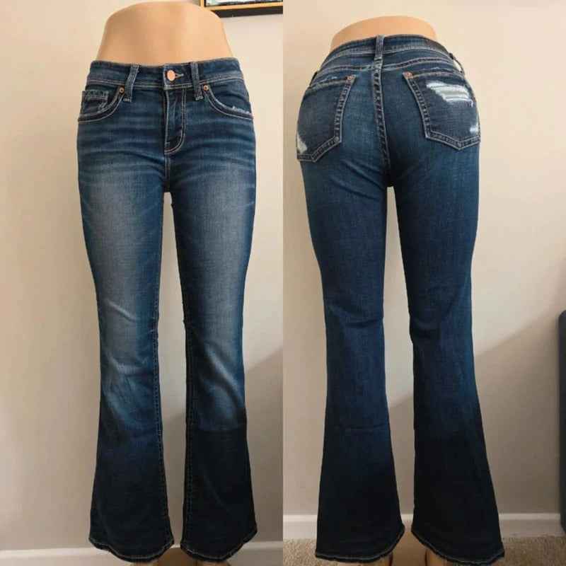 Vintage Y2K Buckle Black Mid Rise Bootcut Jeans UK Size 6/8 Petite