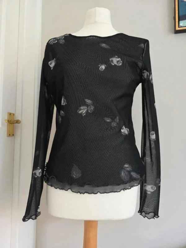 Anna Ferrari Sheer Floral Mesh Long Sleeve Top UK Size 10