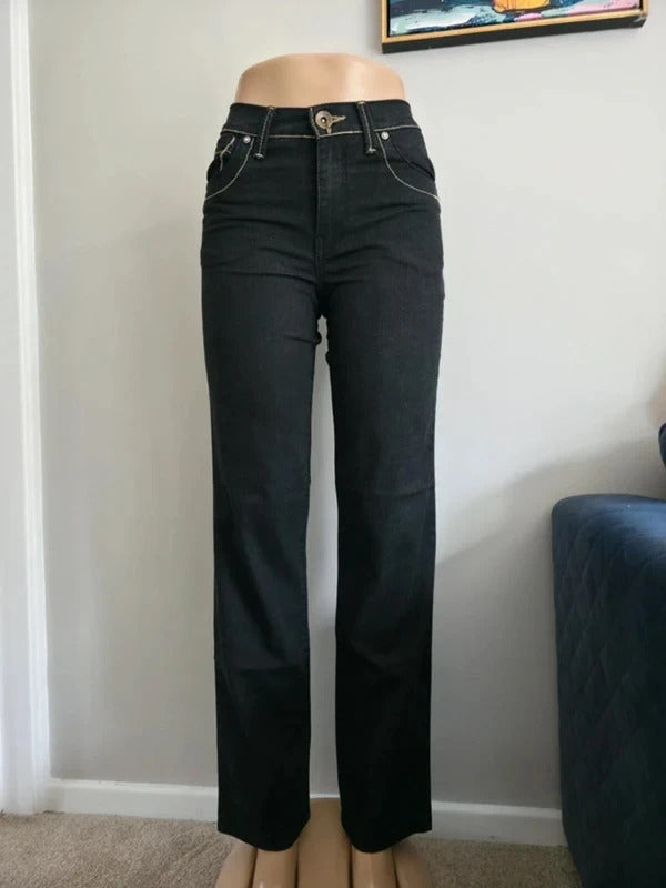 New Caro Vintage Y2K Mid Rise Straight Leg Black Jeans UK Size 8