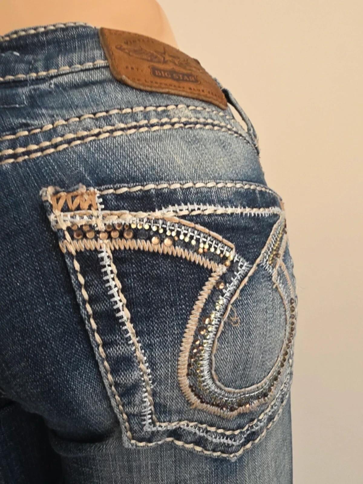 Big Star Vintage Y2K Ultra Low Rise Bootcut Jeans UK Size 6/8 Tall